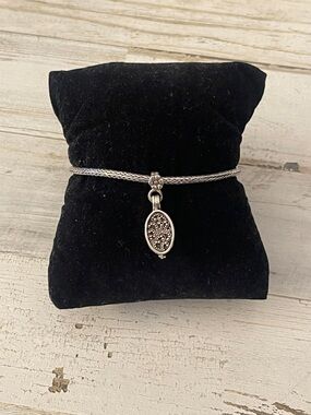 Lois Hill Sterling Silver Locket Charm Toggle Bracelet 925 Filigree Wheat Chain